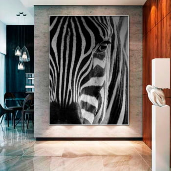 Tela Decorativa para Sala Zebra II Preto e Branco - Mundo Animal