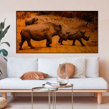 Tela Inteira Decorativa para Sala de Estar Rinoceronte I - Mundo Animal