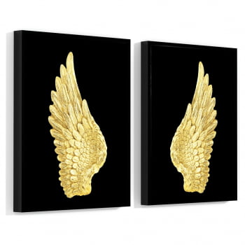 Conjunto de 2 Quadros Decorativos Asas de Ouro