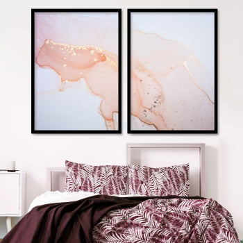 Conjunto de 2 Quadros Decorativos para Quarto Casal Rosa Flamingo - Rose Gold