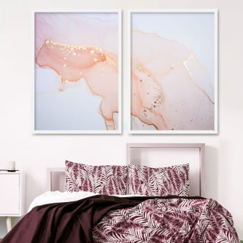 Conjunto de 2 Quadros Decorativos para Quarto Casal Rosa Flamingo - Rose Gold