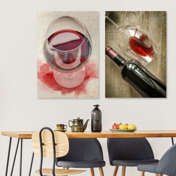 Conjunto de 2 Quadros Decorativos - glass of wine- Vinhos  - 