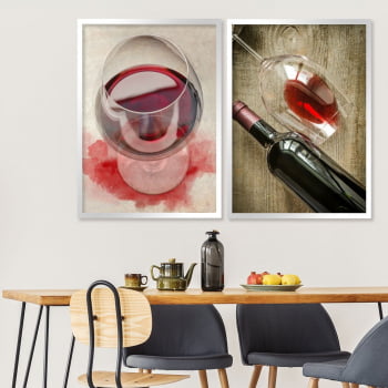 Conjunto de 2 Quadros Decorativos - glass of wine- Vinhos  - 