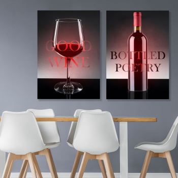 Conjunto de 2 Quadros Decorativos - Good  wine bottled poetry- Vinhos  -  