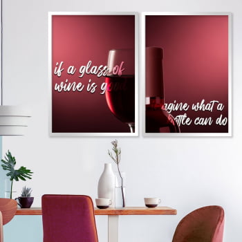 Conjunto de 2 Quadros Decorativos - if a glass of wine is good- Vinhos  -   