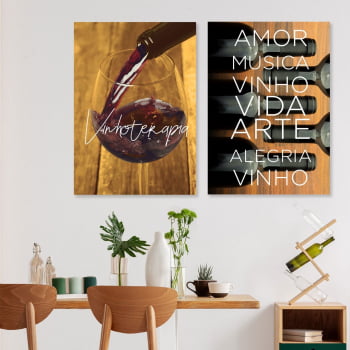 Conjunto de 2 Quadros Decorativos - Wine therapy- Vinhos  - 