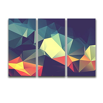 Tela Canvas para Sala 3 Peças Abstrato Triangular - Verde e Laranja
