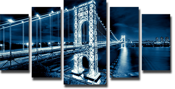 Tela Canvas para Sala 5 Peças Ponte Manhattan Iluminada - Corporativo
